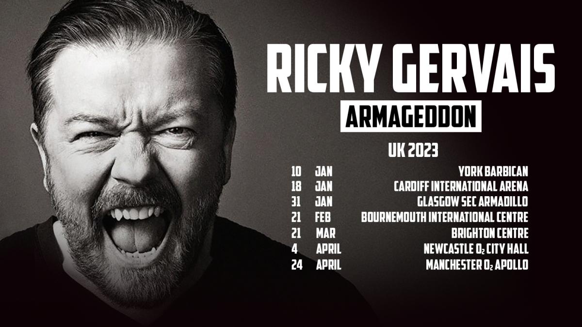 Ricky Gervais Tickets For 2023 UK And European Shows Of Armageddon Tour